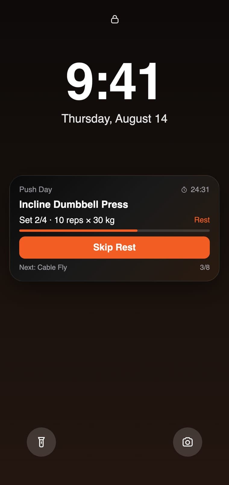 The rest timer running on the lock screen