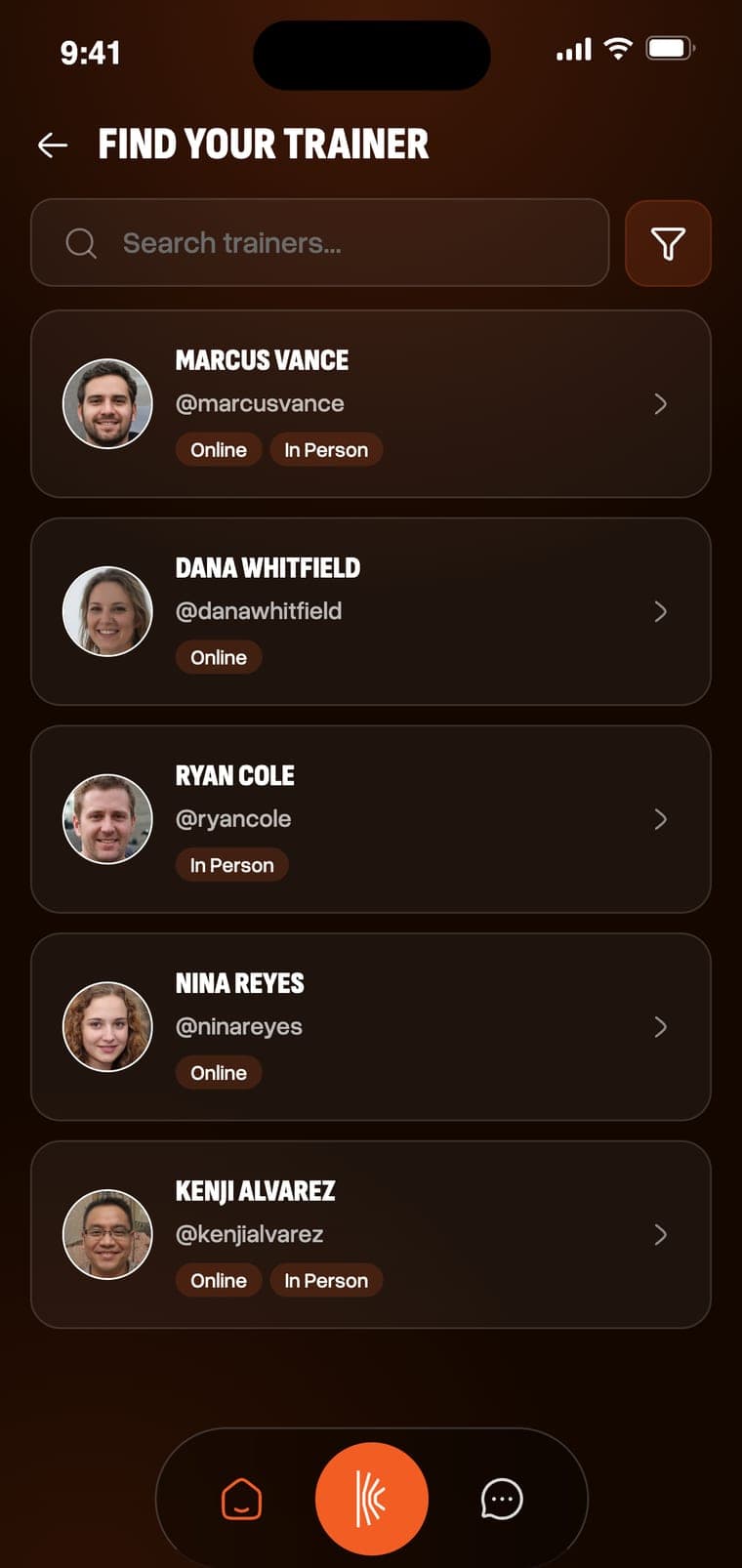 Trainer search inside the app