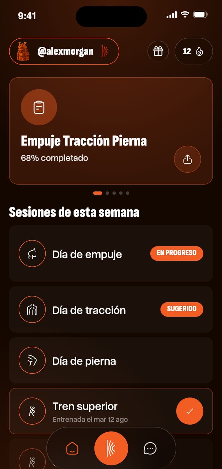 Inicio con el plan y las sesiones de la semana