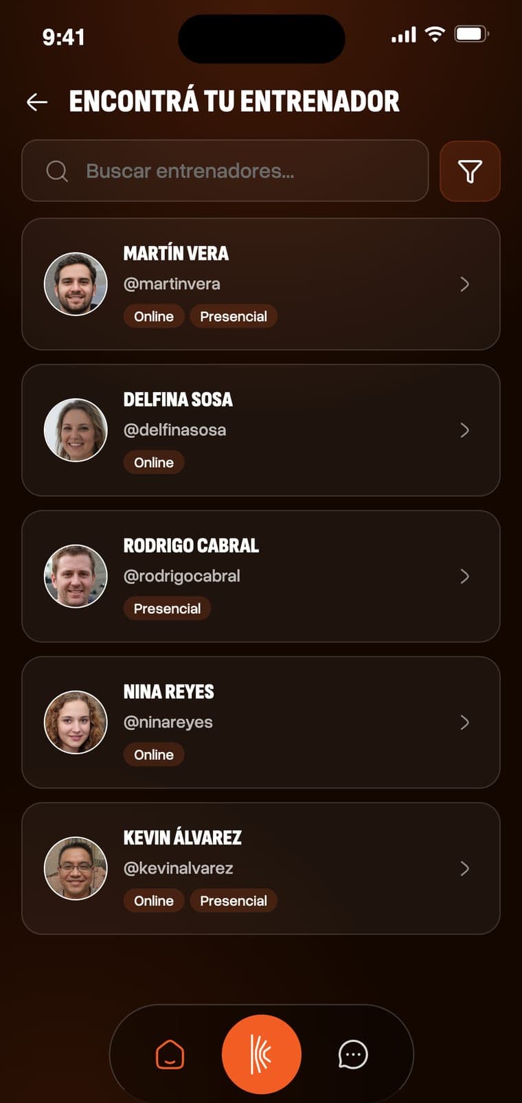 Buscador de entrenadores dentro de la app