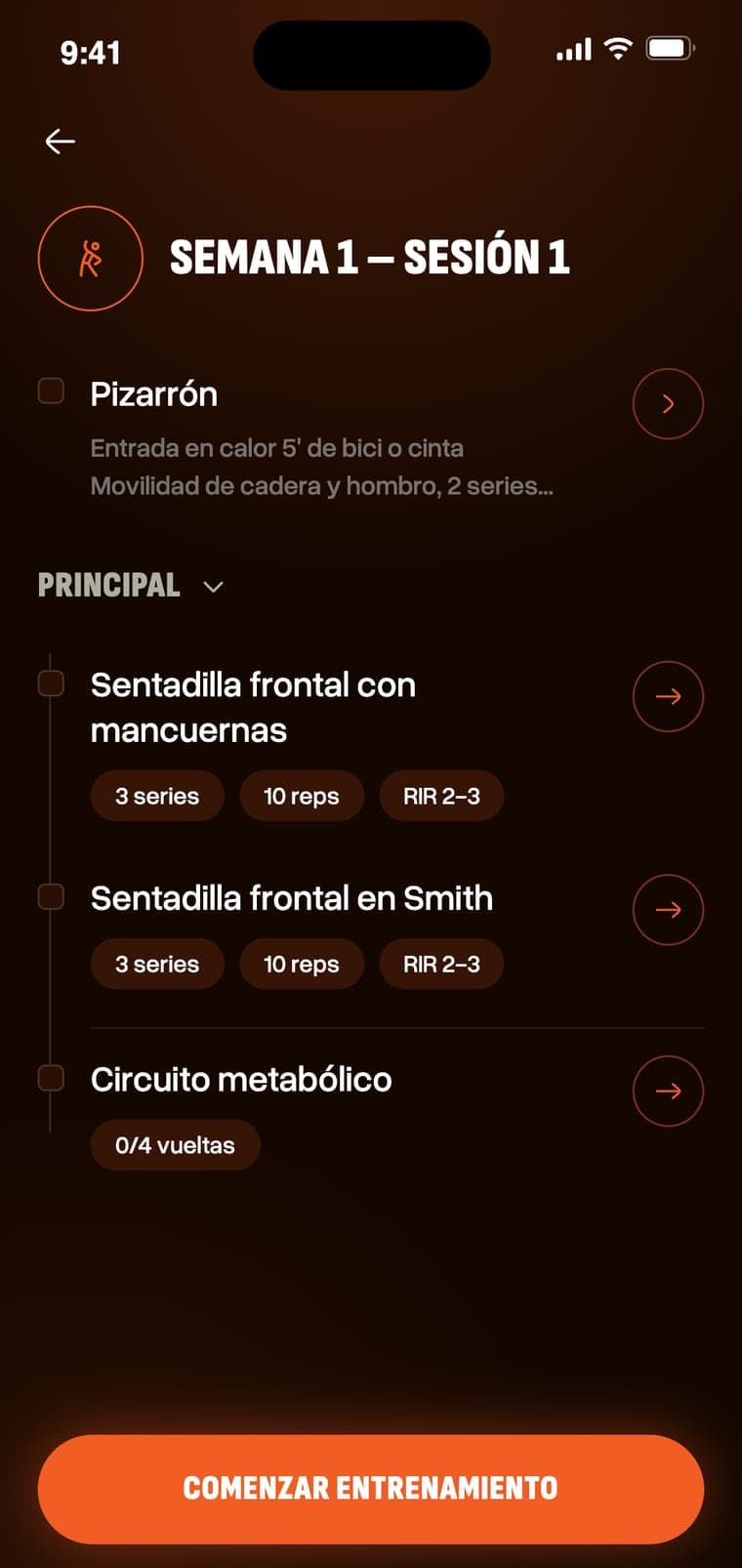Una sesión abierta con sus ejercicios