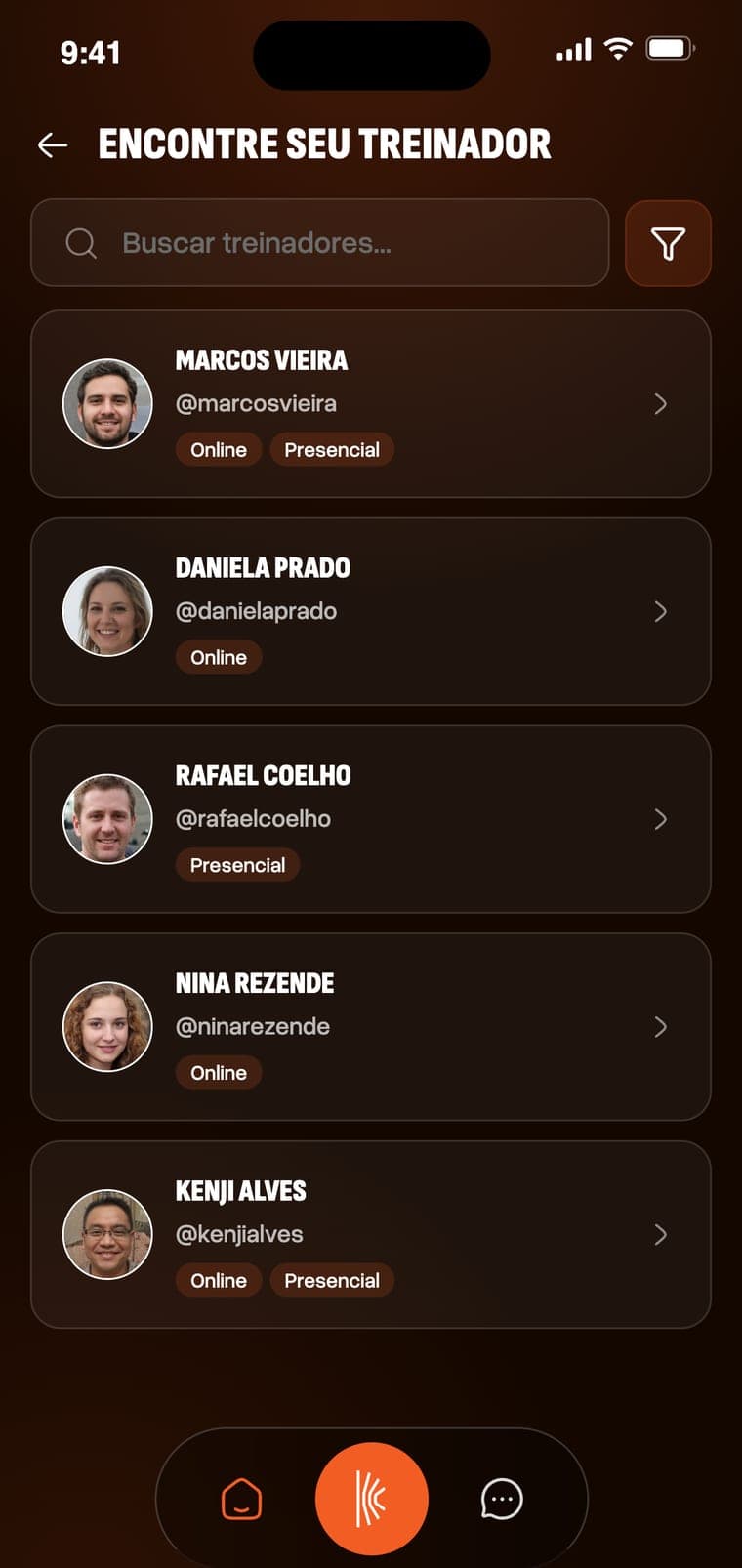 Busca de personais dentro do app