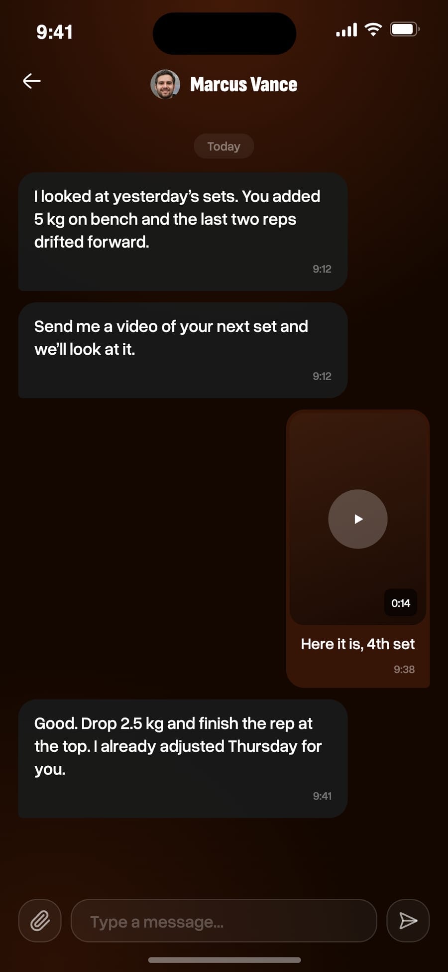 The same conversation seen from the client app