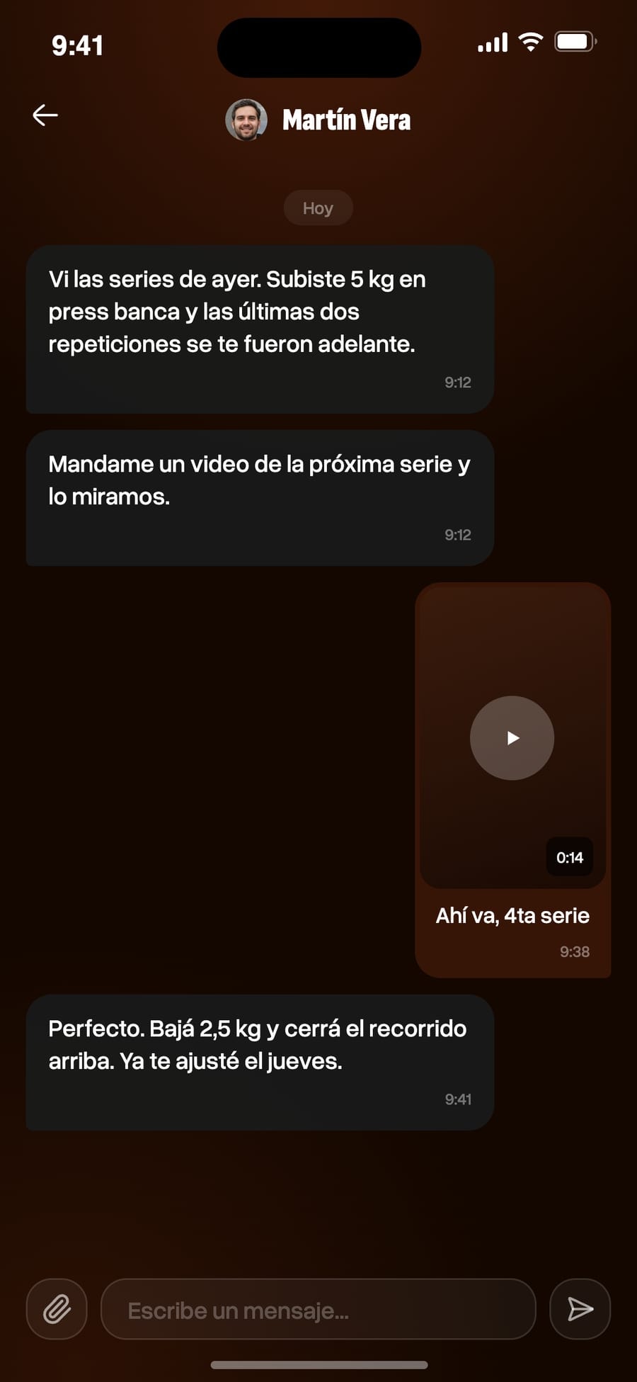 La misma conversación vista desde la app del alumno