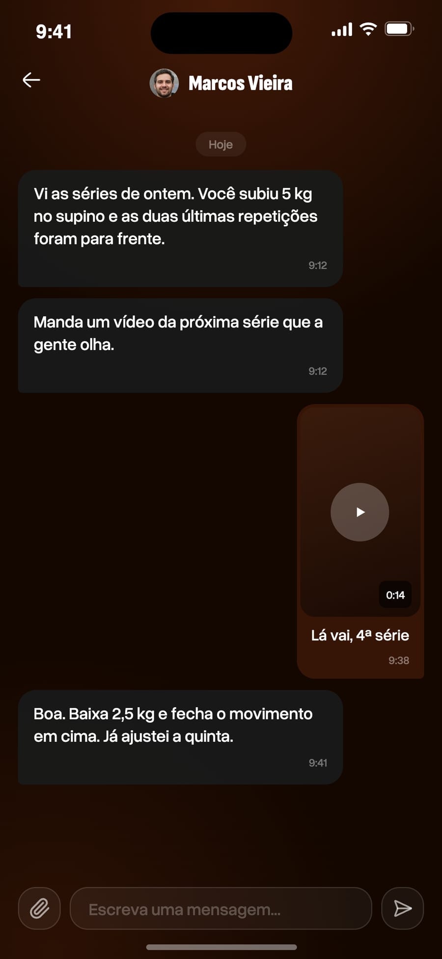 A mesma conversa vista pelo app do aluno