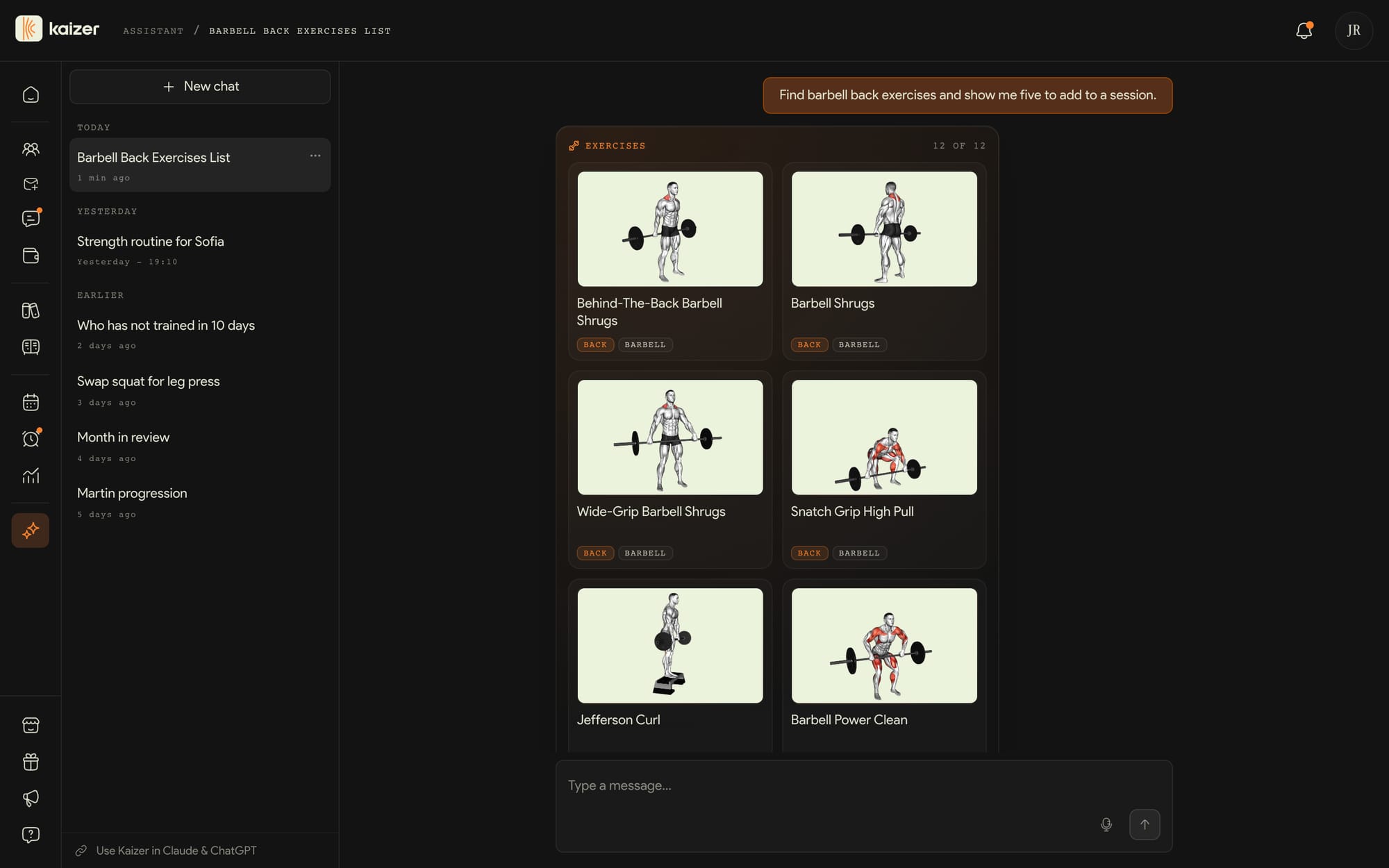 Kaizer Assistant open in the dashboard