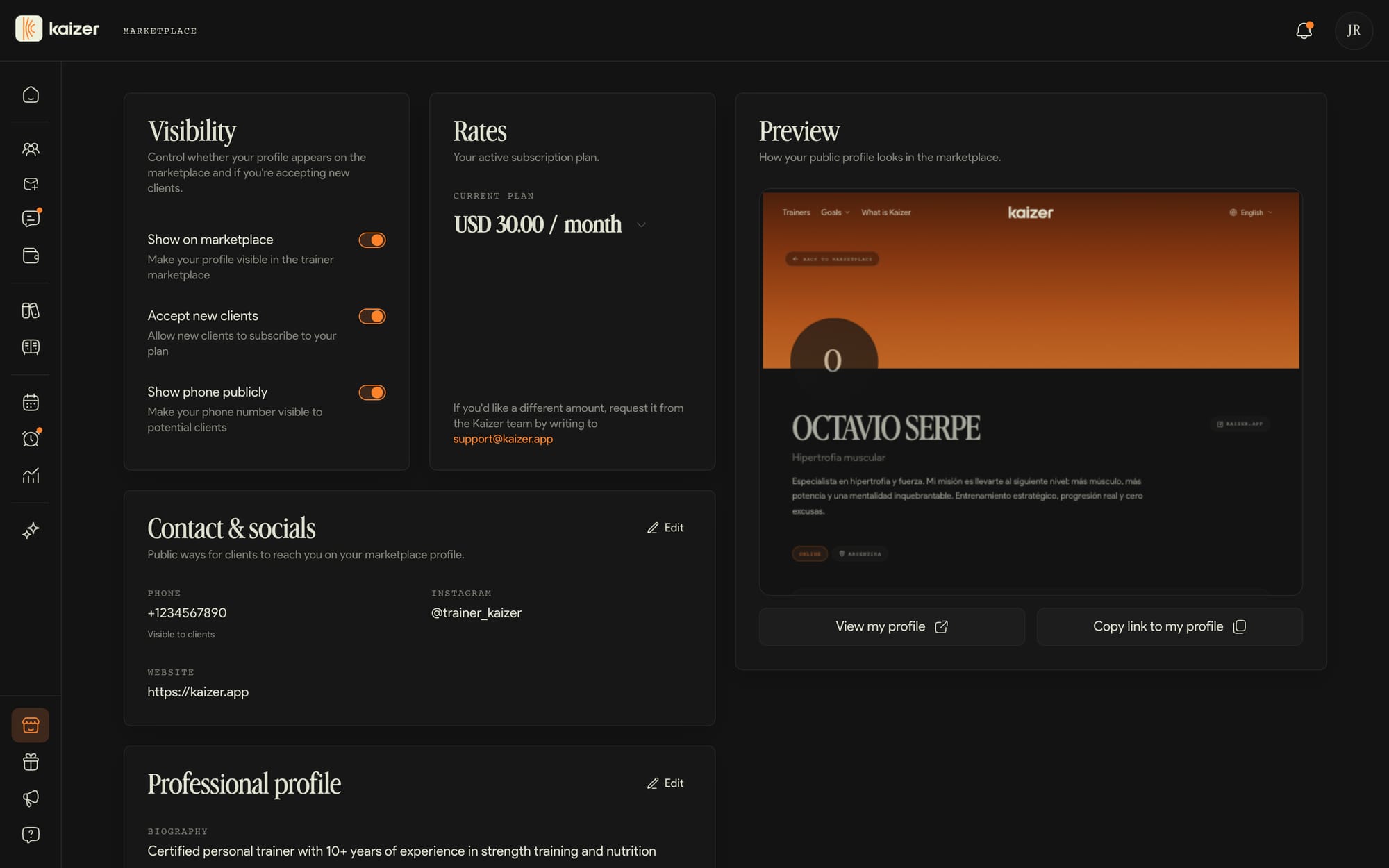 Local Marketplace profile settings
