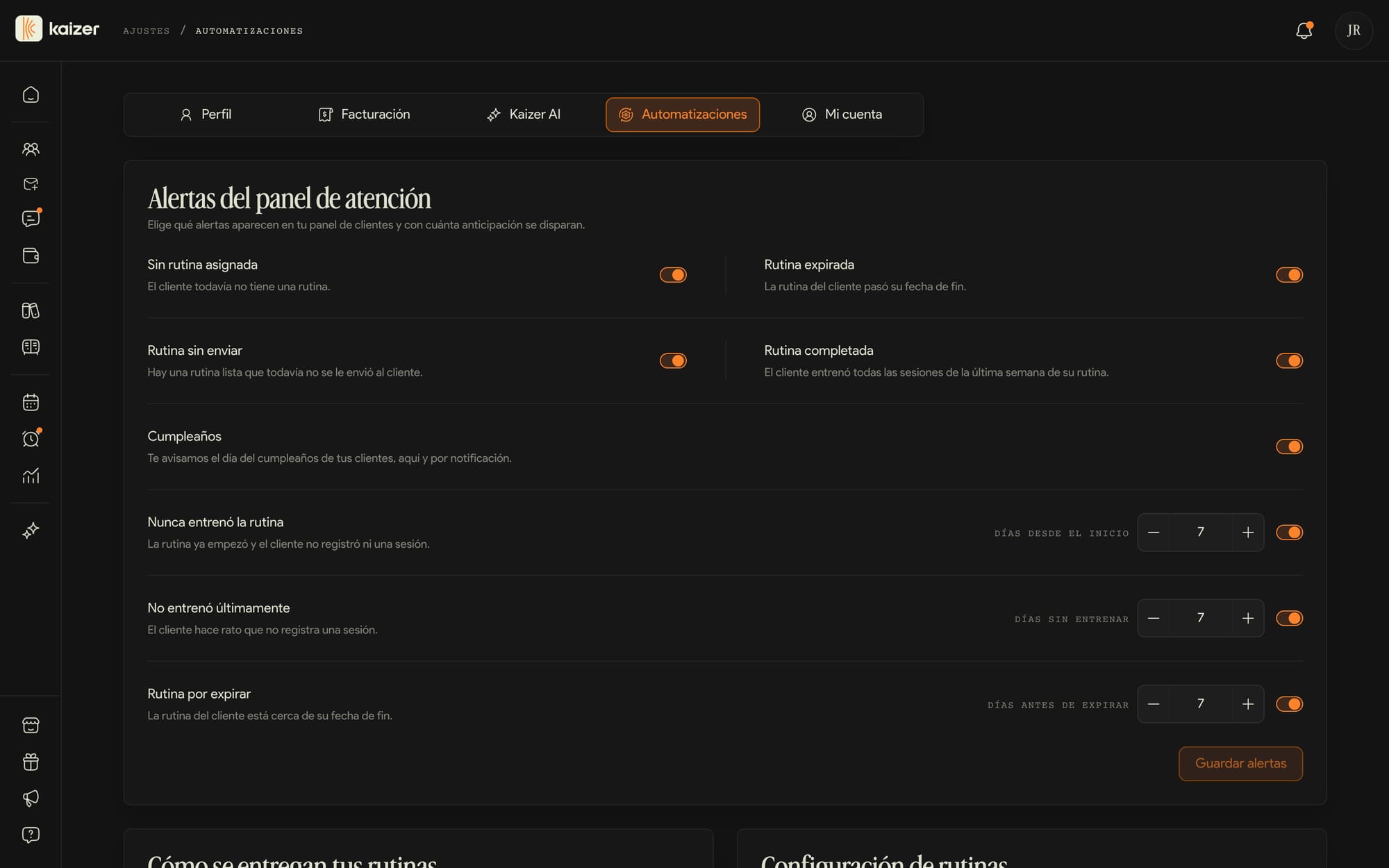 Configuración de automatizaciones de Kaizer