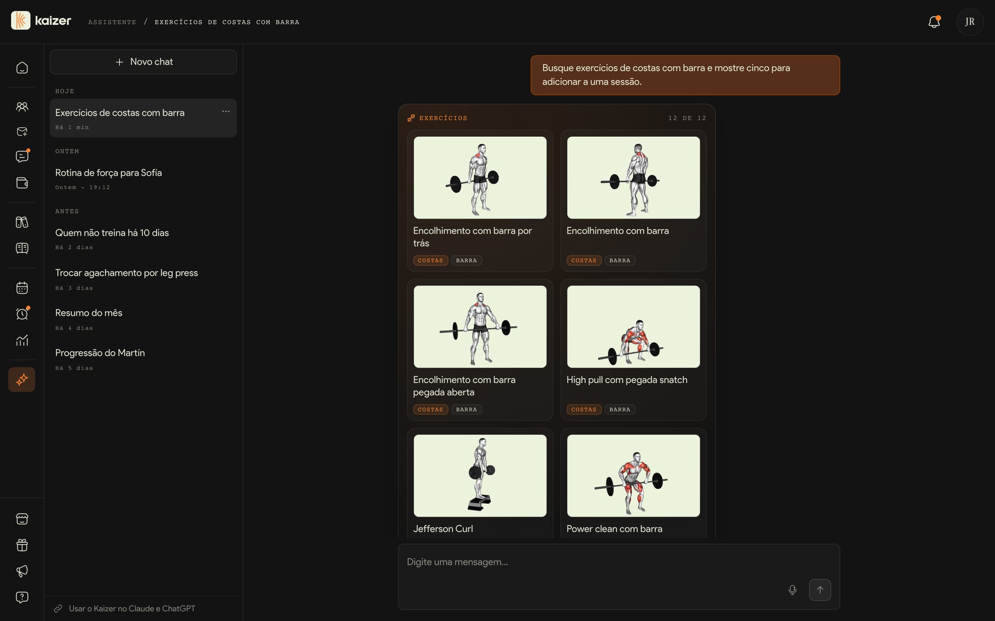 Assistente da Kaizer aberto no dashboard